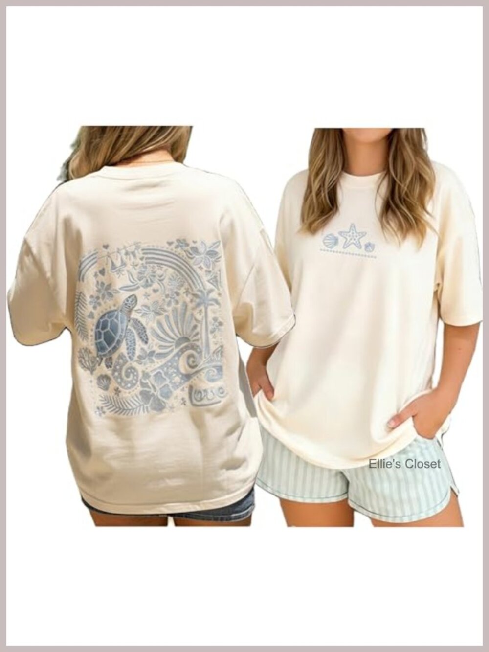 Oversized Graphic Tee Summer Y2K Short Sleeve Crewneck Seashell Baggy Top
